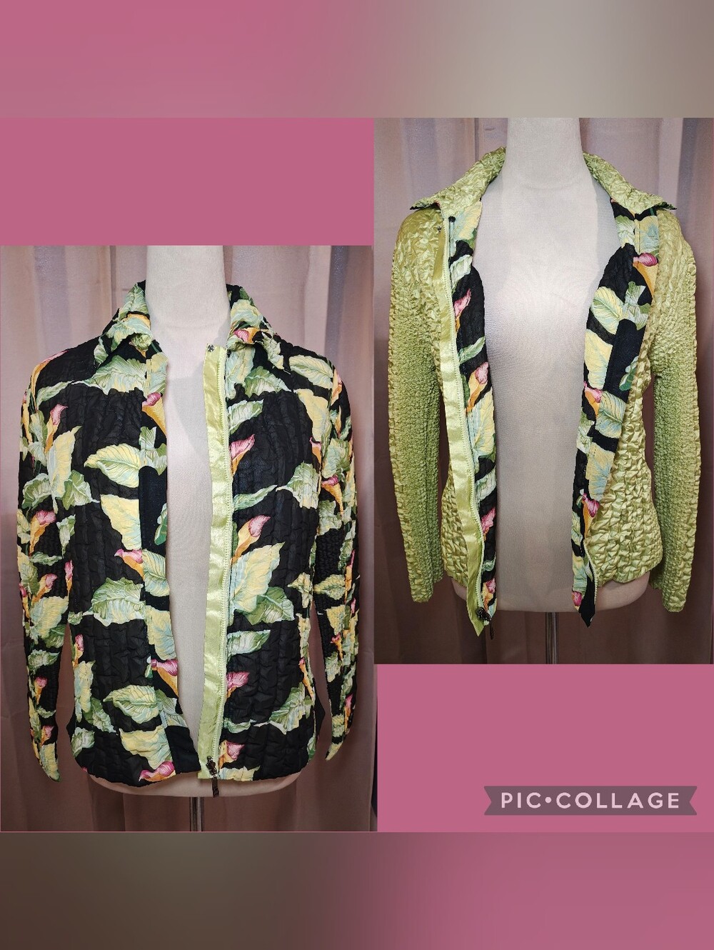 🌴VINTAGE 90s UBU TROPICAL REVERSIBLE POPCORN CRINKLE BOMBER JACKET🌴
